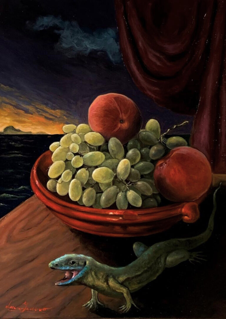 Luca Ferraro RAMARRO CON UVA 2023 - tempera grassa su tela - 35x45 cm